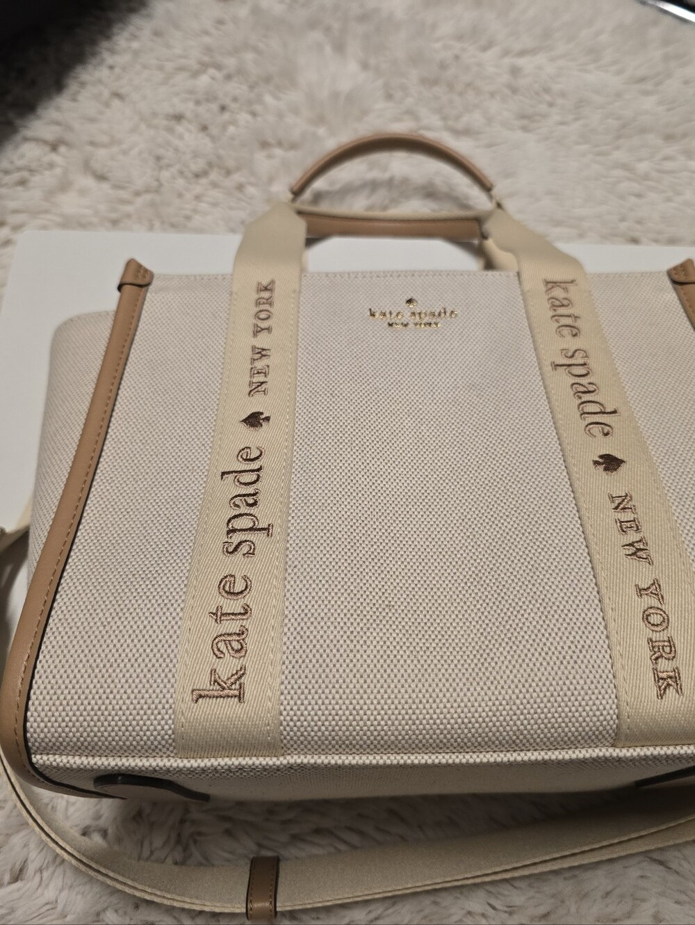 kate spade Cream and Tan Canvas Tote